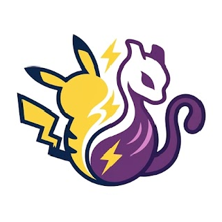 PokeFuse Logo Depicting Pikachu and Mewtwo fusing